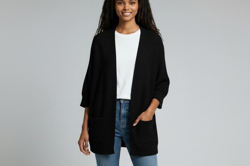 Express Black Ribbed Open Front Cardigan Sweater – Women’s Medium
